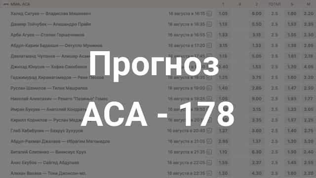 Ставки и анализ поединков АСА 178